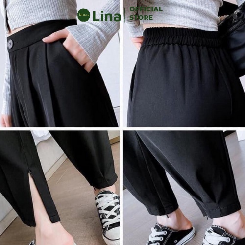 Quần Baggy Kaki Nữ Lưng Cao Công Sở Ống Khóa Kéo Chân Cho Nữ Hàng VNXK