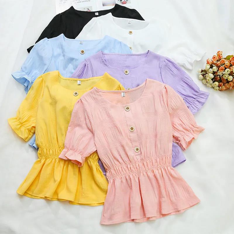 Áo Sơ Mi Voan Tay Ngắn Thắt Eo Phong Cách Phương Tây Mẫu Mới 2021 Thời Trang Cho Nữ