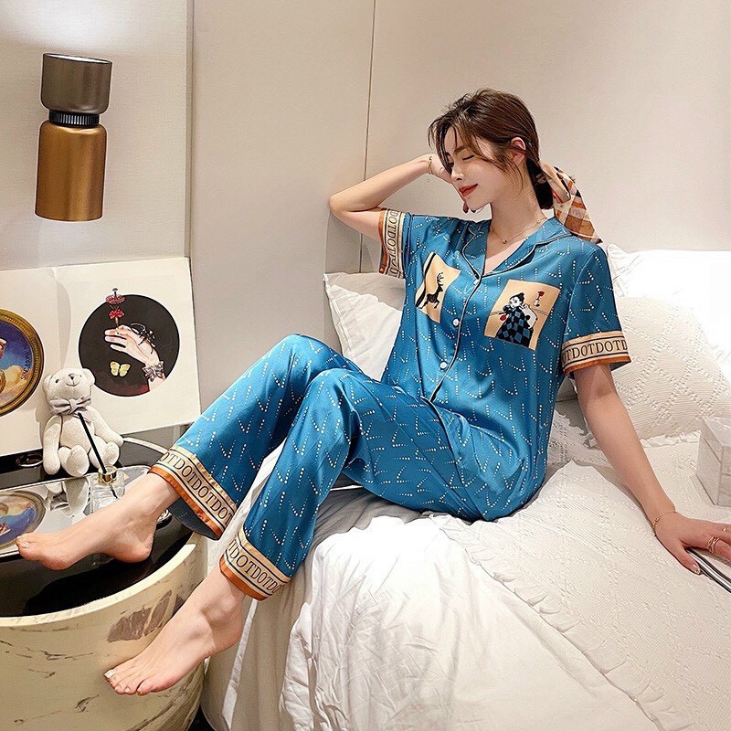 set ngủ piama chất liệu satin cao cấp nhập QC P004