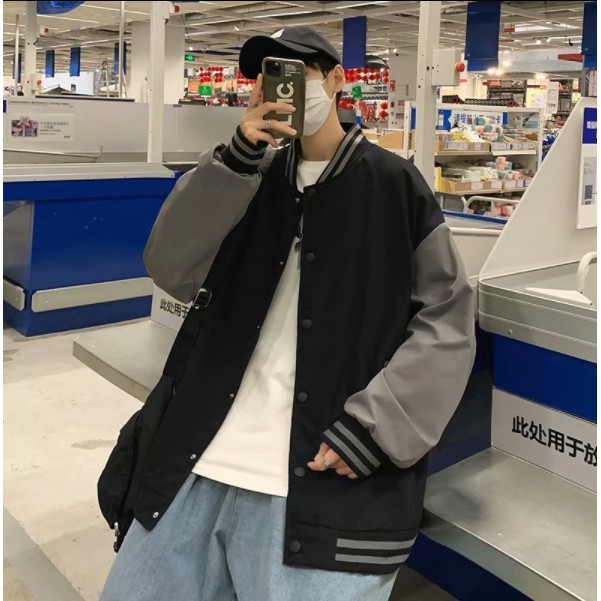 Áo khoác áo bóng chày dáng rộng phong cách Hàn Quốc áo khoác 2 lớp trẻ trung thời trang varsity jacket