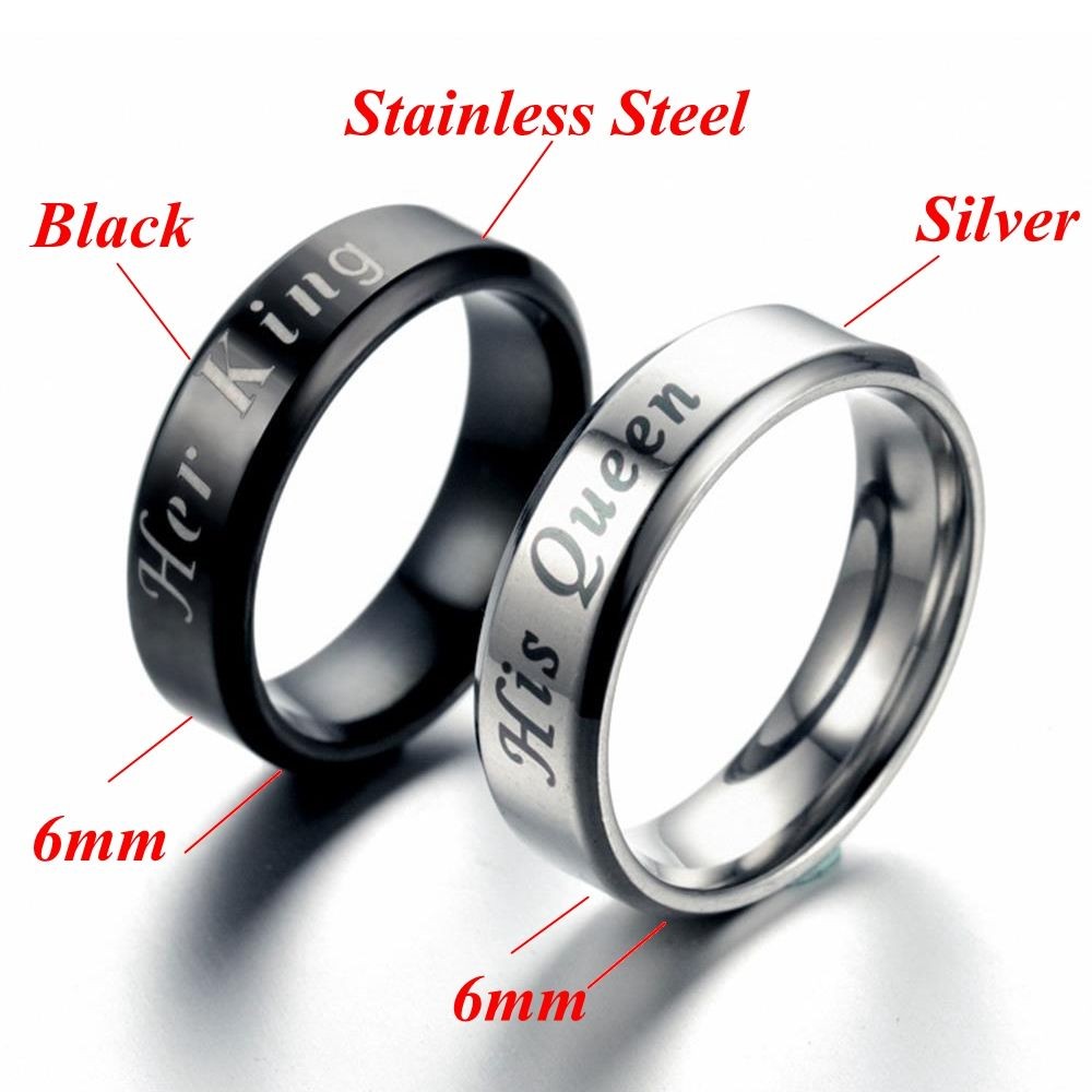 Nhẫn Khắc Chữ His Queen / Her King Bằng Thép Không Gỉ Cho Cặp Đôi