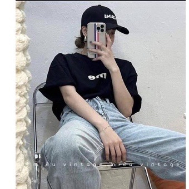 Áo thun nữ unisex tay lỡ form rộng cổ tròn in hình chữ