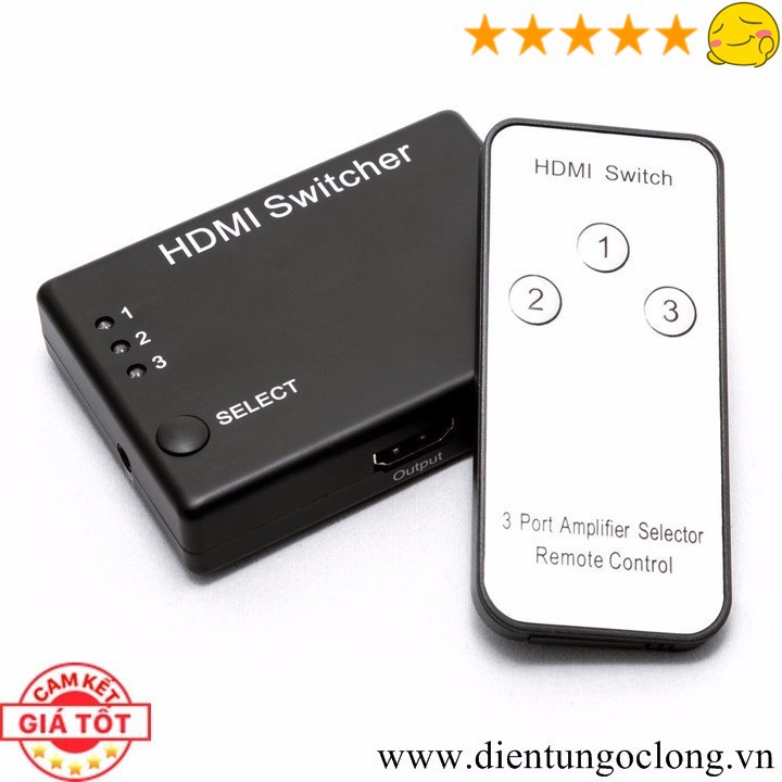 Hub HDMI 3 IN 1 OUT Có Remote Điều Khiển