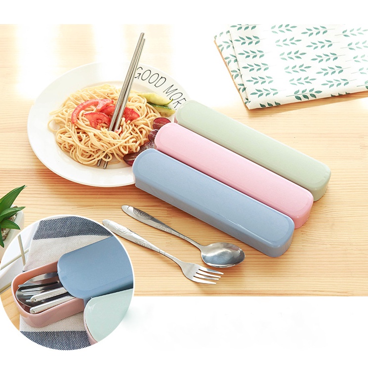 Bộ muỗng đĩa nỉa cá nhân bằng thép không gỉ kèm hộp đựng tiện lợi