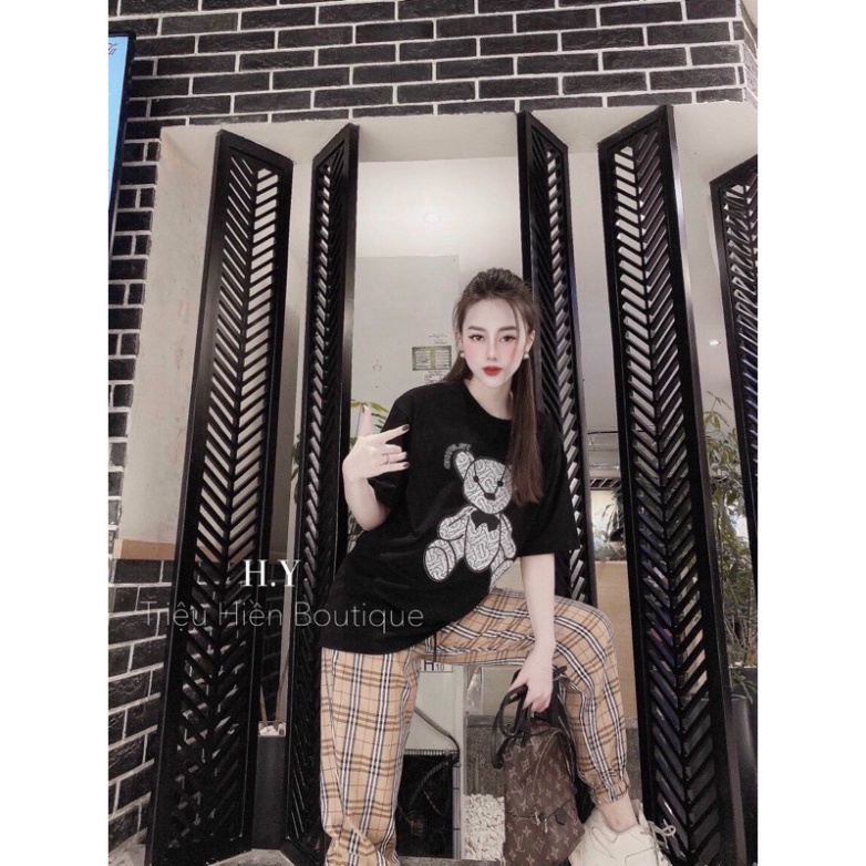 Sét Bộ Thể Thao Quần Kẻ Áo Phông Gấu