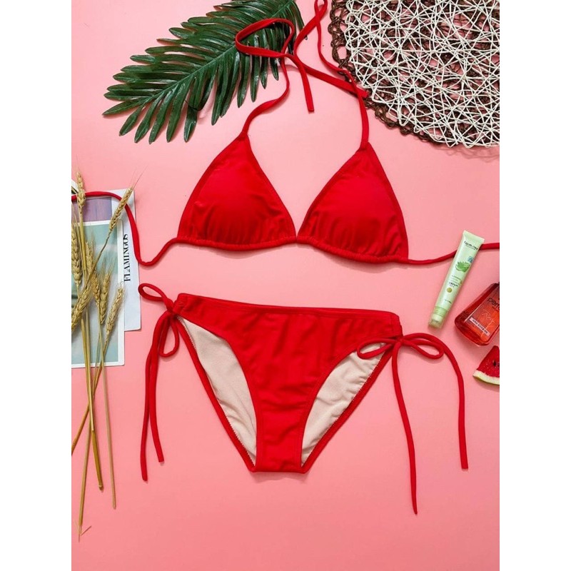 Bikini 2 mảnh màu đỏ giá rẻ, đồ tắm Ngọc, vải siêu dày, free size