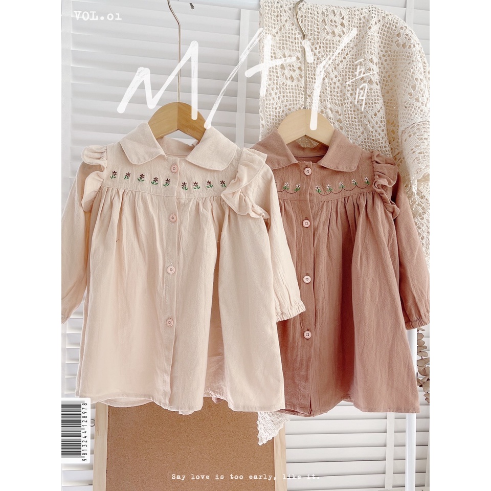 Váy thu dài tay CỔ ĐỨC màu trơn cho bé gái 1-5 tuổi ( Mã V130504)