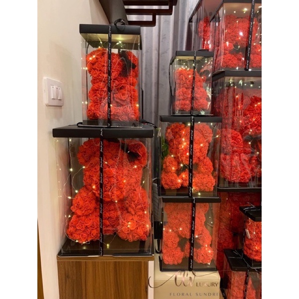 Gấu Hoa Đẹp Size 30-40 Kèm Đèn, Hộp Như Hình