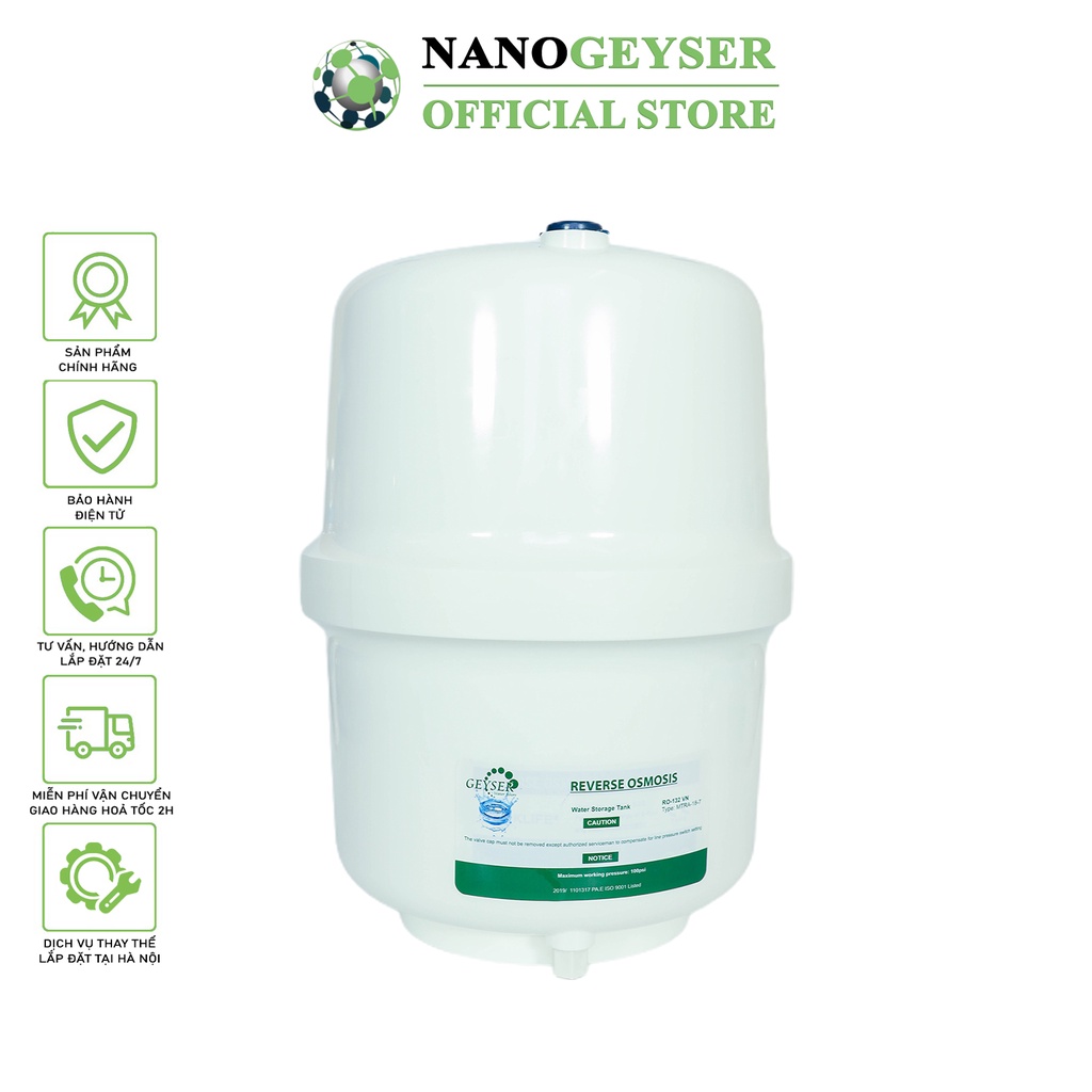 Bình áp máy lọc nước Nano Geyser, Tặng van bình áp nối nhanh, Bảo hành chính hãng 2 năm