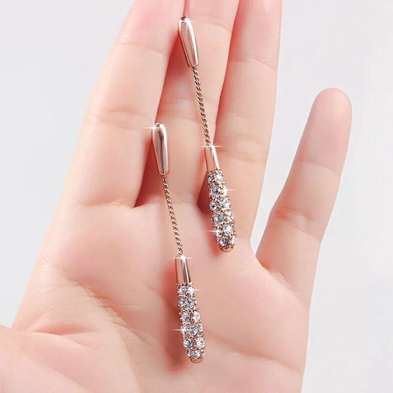 1 Đôi Bông Tai Hợp Kim Hình Giọt Nước Dáng Dài Thời Trang Sang Trọng Cho Nữ