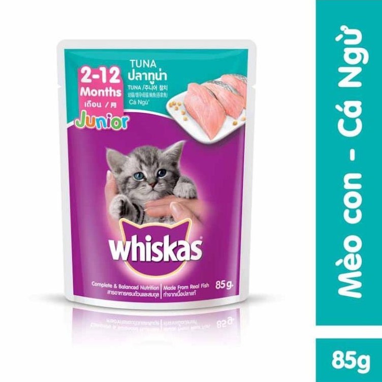 PATE cho mèo con Whiskas [vị cá ngừ ] gói 85g 💜FREESHIP💜 Thức ăn ướt cho mèo con từ 2-12 tháng tuổi