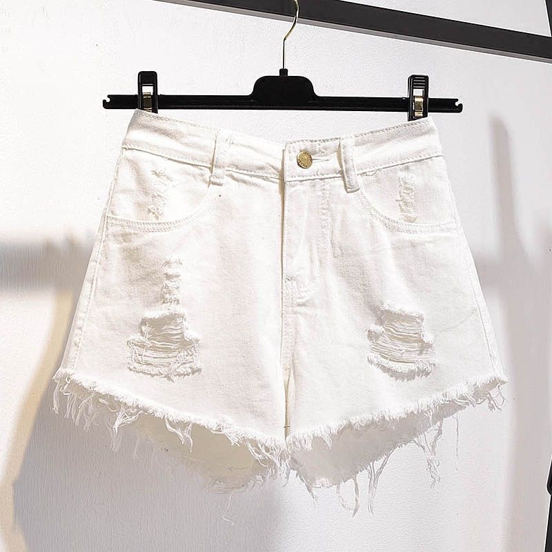 Quần Short Denim Lưng Cao Ống Rộng Phối Rách Thời Trang Mùa Hè Cho Nữ Size Lớn Mm200