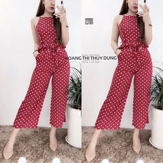 Set bộ yếm chấm bi quần ống suông