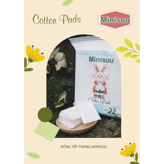 Bông tẩy trang Minisuu 222 miếng nhập khẩu Hàn Quốc 100% cotton ép viền chặt không xơ, dùng được 2 mặt tiện dụng