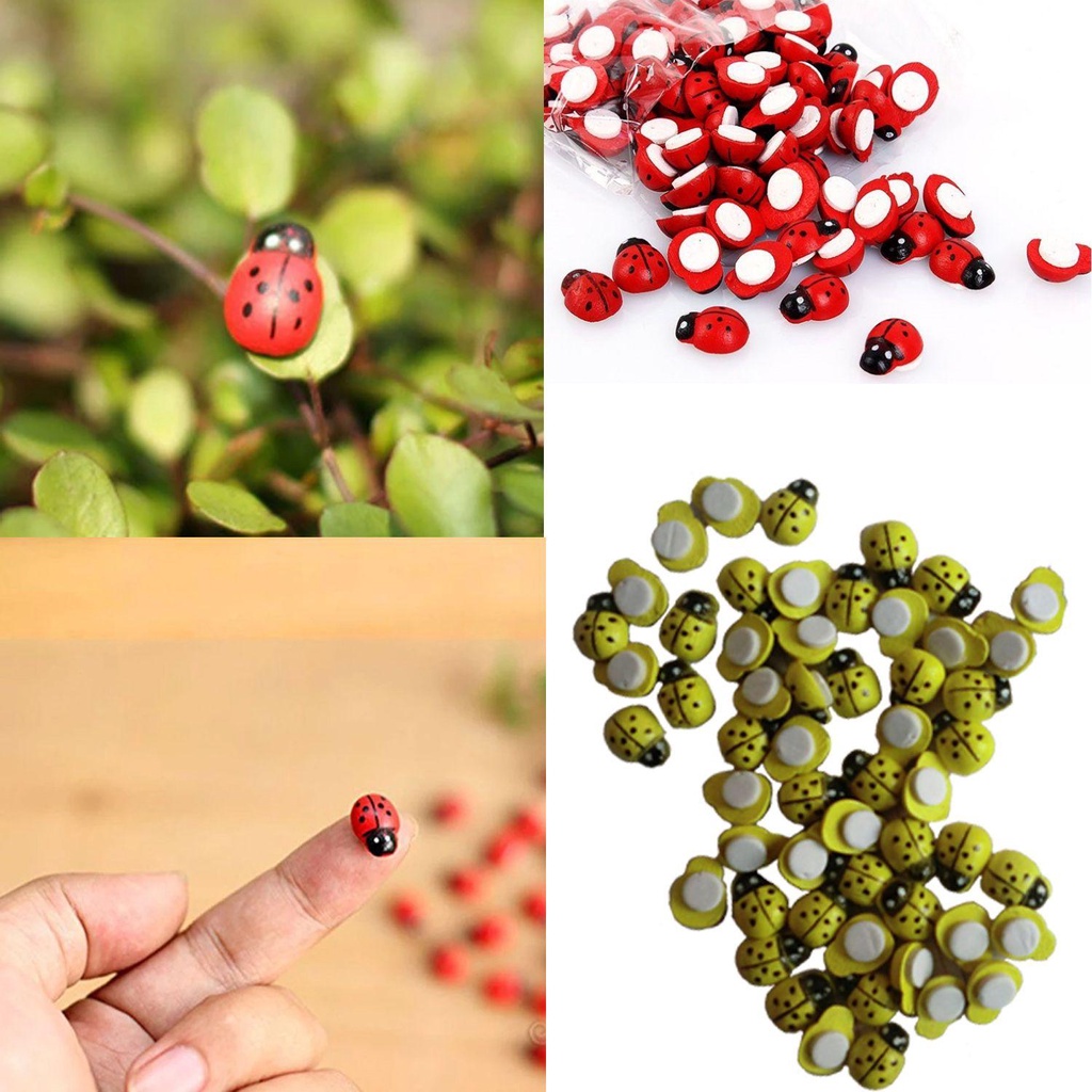 CHOOKEY Mini Ladybug stickers Crafts Garden Decoration Resin Statue 100pcs/lot Wooden Color Cabochon Fairy/Multicolor
