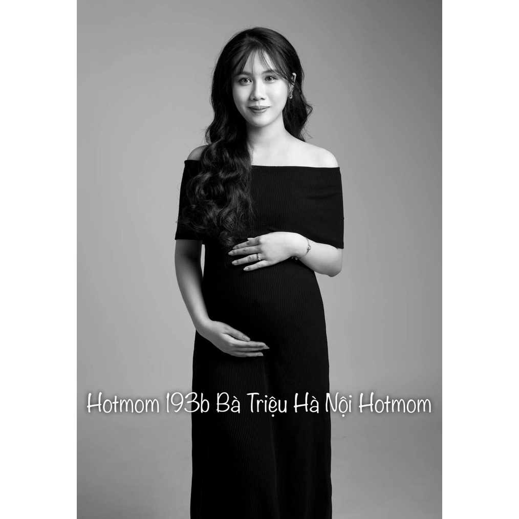 Váy suông đen trễ vai sang chảnh và xinh xắn cho mẹ bầu, chuẩn thời trang công sở Hotmom