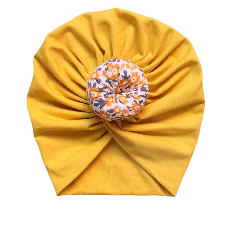 Mũ turban vải cotton mềm đính nơ thời trang cho bé gái đính nơ tròn