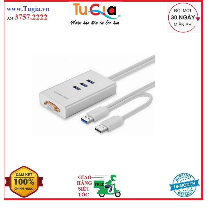 [Mã SKAMA07 giảm 8% đơn 250k]Cáp USB 3.0 To VGA Và 3 Cổng USB 3.0 Ugreen 40256 - Hàng Chính Hãng