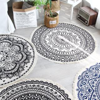 Moroccan ethnic style cotton and linen circular floor mat bedroom carpet bedside mat in bed and breakfast apartment machine washable