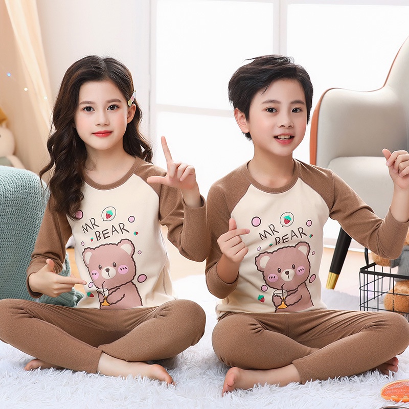 Bộ Đồ Ngủ Pijama Vải Nhung Mềm Mại Thời Trang Mùa Thu Cho Bé 100-180 Tuổi