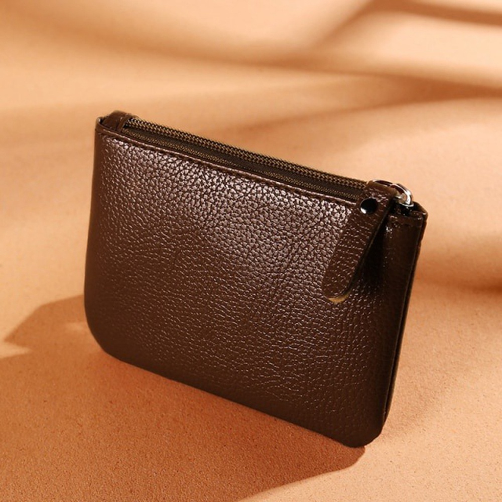 Ví Đựng Tiền Xu Bằng Da PU Mềm Màu Trơn Có Dây Kéo Phong Cách Retro Cho Unisex
