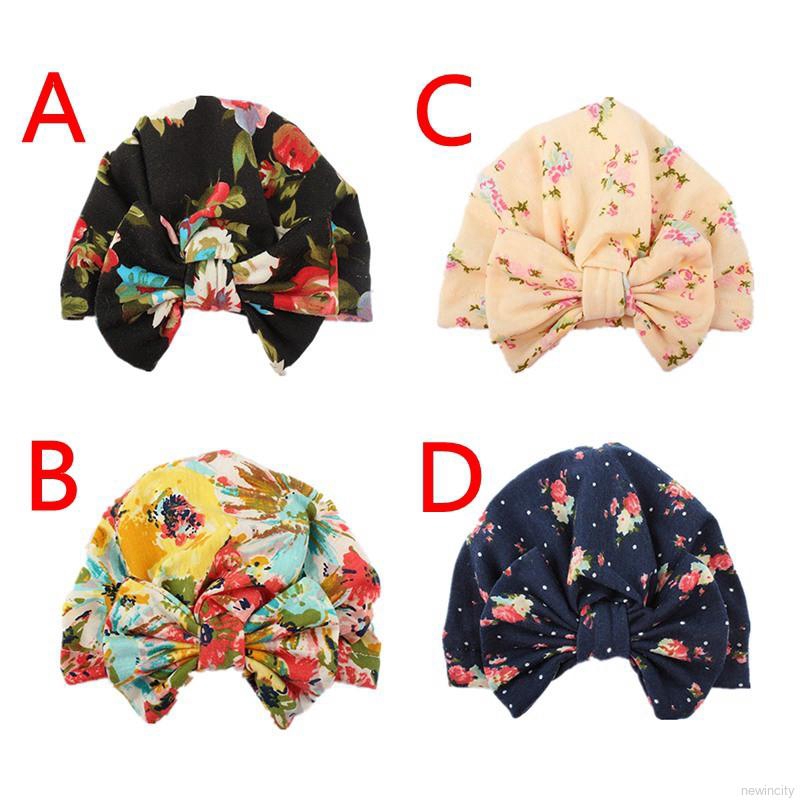 Nón trùm thắt nơ in hoa đáng yêu cho bé gái