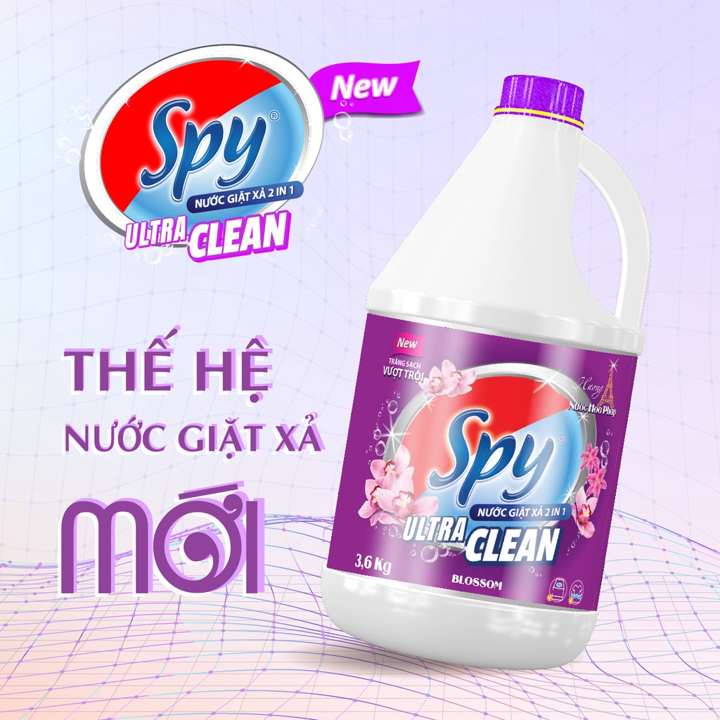 Nước giặt xả SPY Ultra Clean màu Tím hương nước hoa Pháp can 6 kg