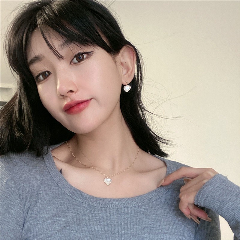 [Bông tai và Vòng cổ thiết kế mới tinh tế hình trái tim thời trang F022 2021