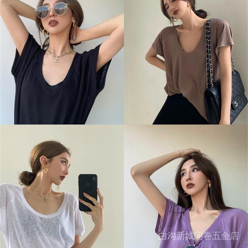 Áo Thun Tay Ngắn Cổ Cao Dáng Rộng Vải Mỏng Thời Trang Mùa Hè Cho Nữ