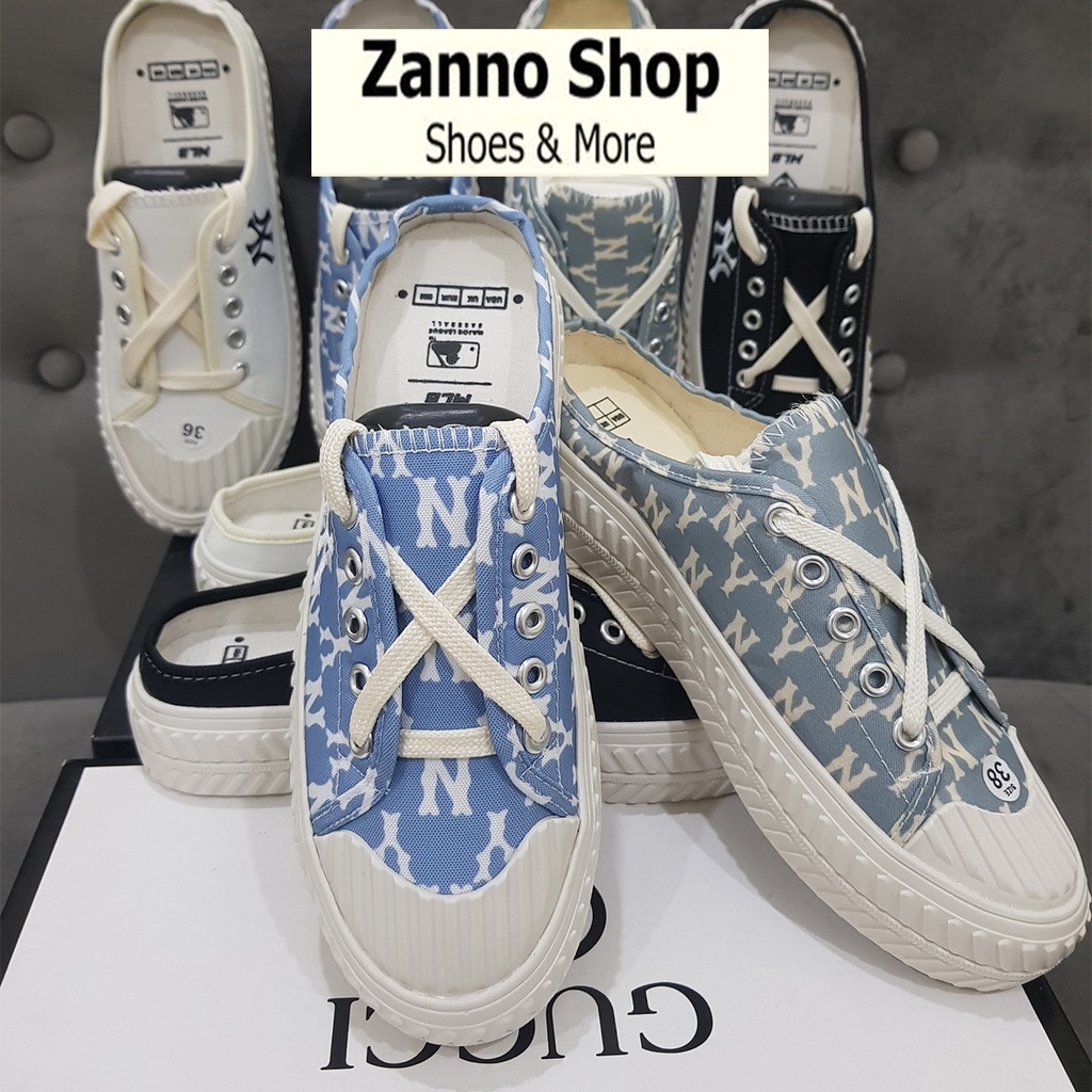 [HOT HIT] Giày Sục Đạp Gót Nữ Ny ZANNO Chữ Thêu, Màu Xanh Nhạt Xanh Xám (Ảnh, Video Thật)