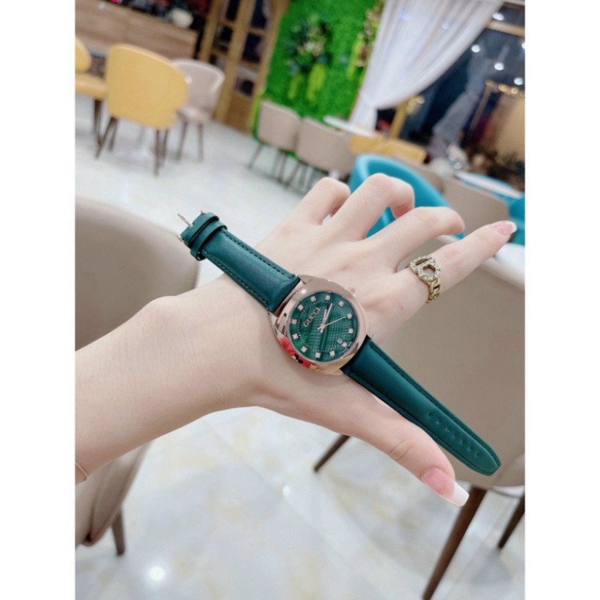 Đồng hồ nữ gucci  quai da đeo tay chống nước măt tròn màu nâu tây thời thượng