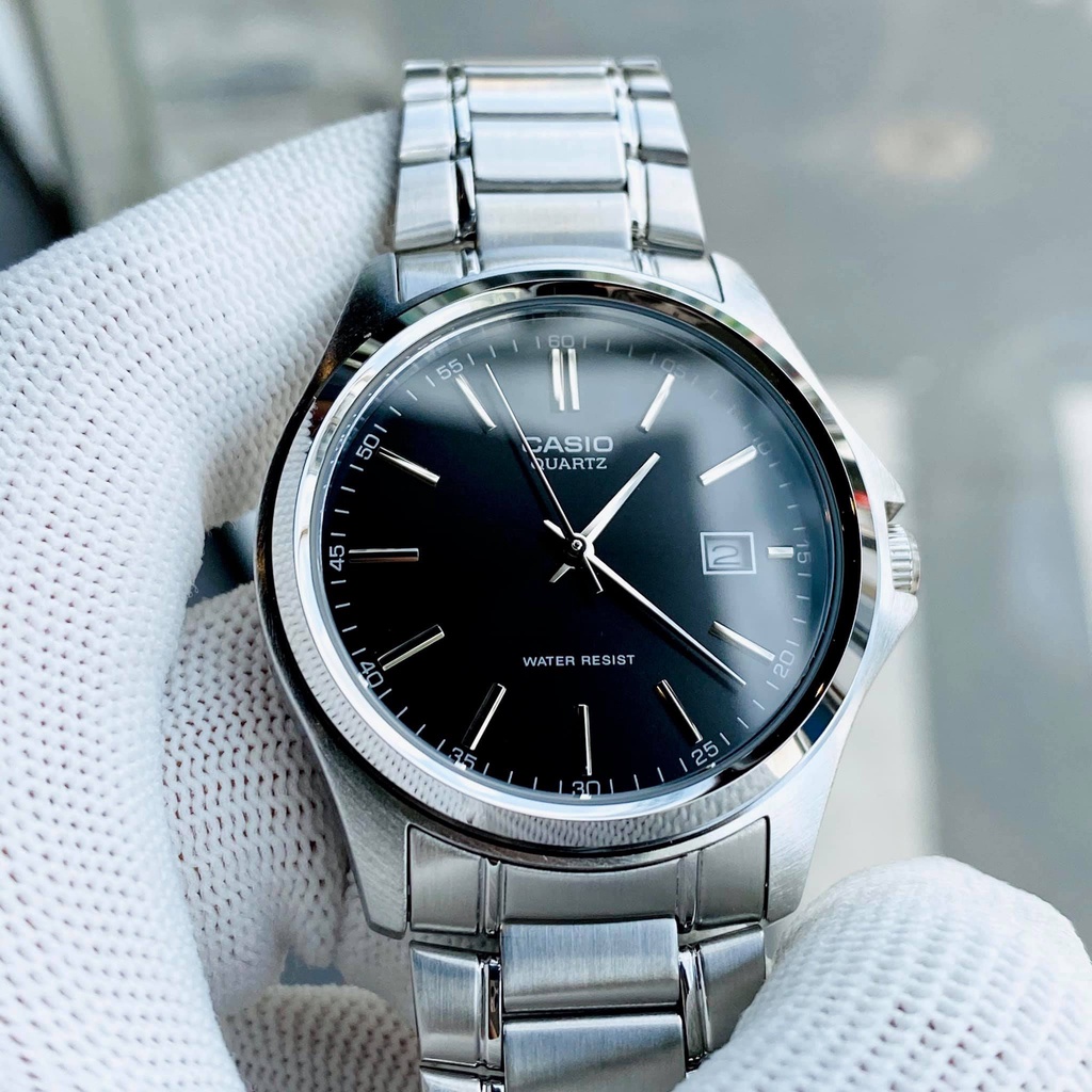 Đồng hồ đôi đẹp dây thép mặt đen Casio 1183A Bảo hành 1 năm Hyma watch