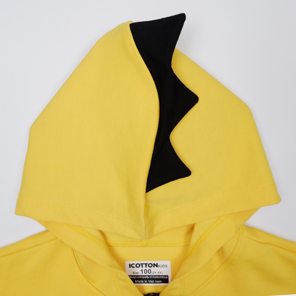 Áo phông bé trai hình khủng long Vàng Cam hoodie kéo khoá