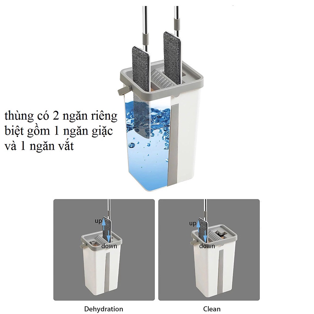 Cây lau nhà tự vắt thông minh 360 độ chính hãng TAKORA, Bộ chỗi lau nhà 2 ngăn đa năng cao cấp