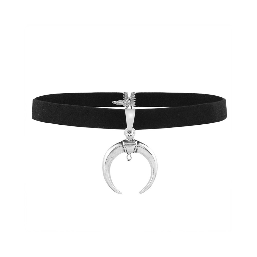 Vòng Cổ Choker Dây Nhung Đen Mặt Trăng Khuyết Phong Cách Gothic Punk Cho Nữ