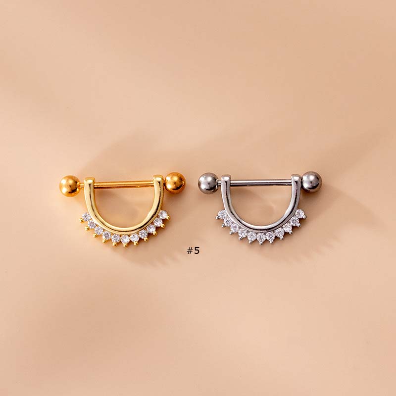 1 Khuyên Nhũ Hoa Bằng Thép Không Gỉ Đính Đá Zircon 14Gauge