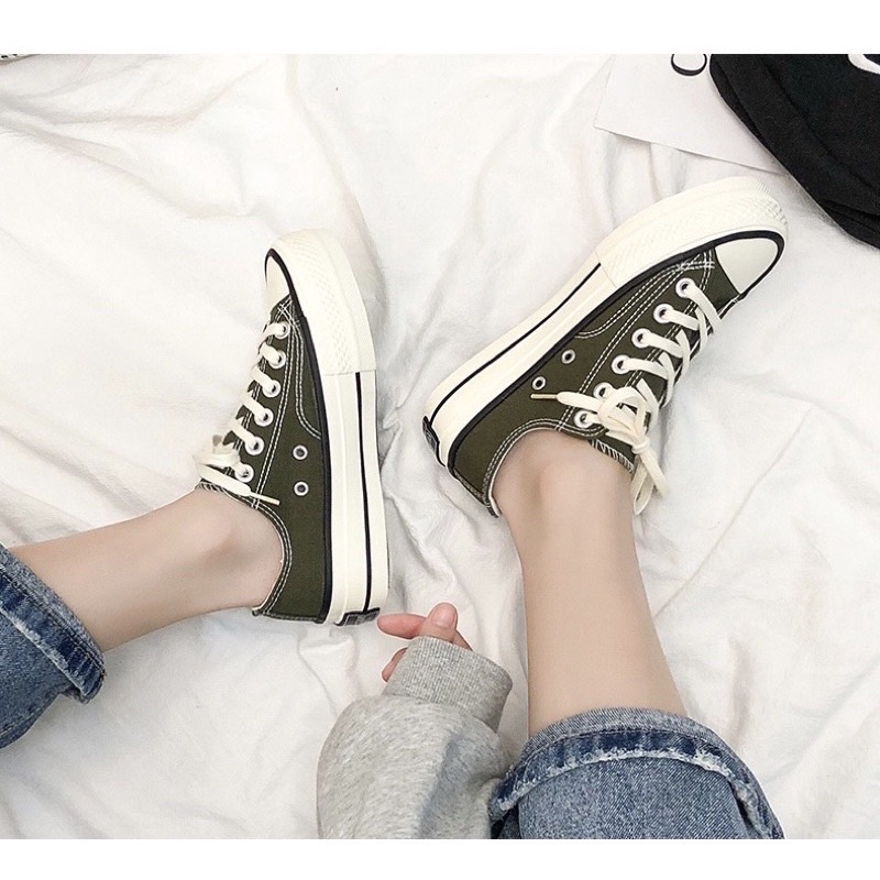 Giày bata nữ đi học thể thao sneaker cổ thấp hai màu trắng đen đế cao 3 cm JAENIA G006