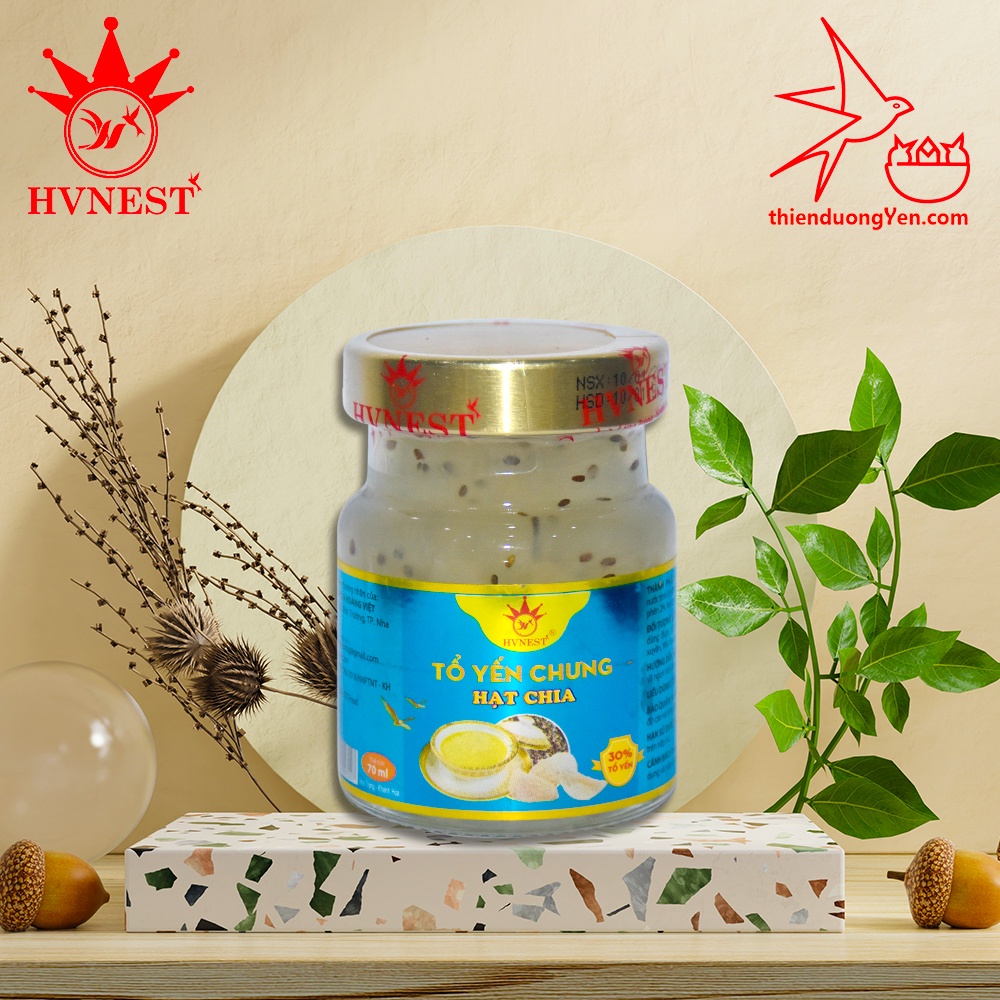 Yến sào Hoàng Việt - Tổ Yến chưng hạt chia (70ml), chứa 30% tổ Yến tươi nguyên chất, không dùng chất bảo quản