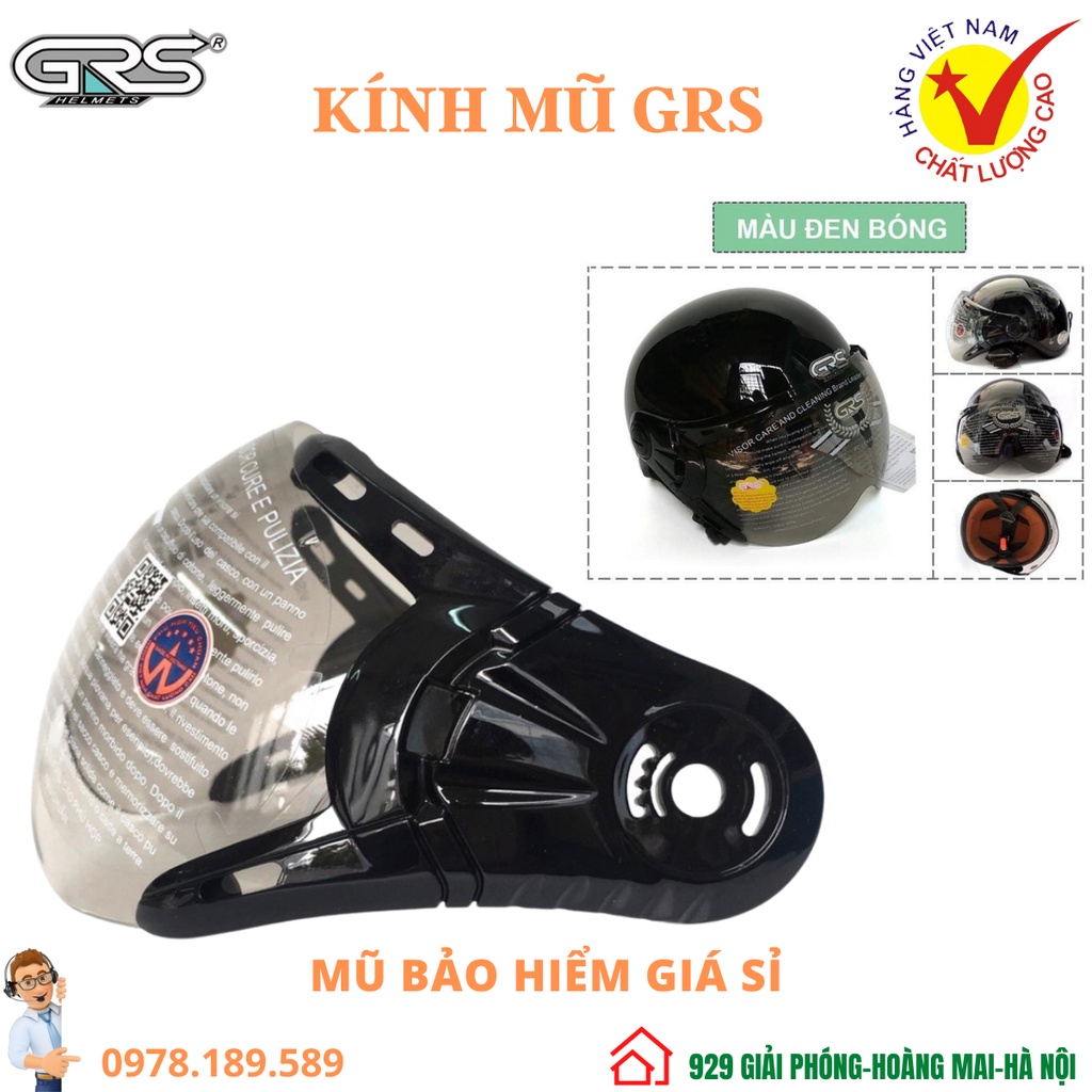 Kính mũ bảo hiểm 1/2 đầu GRS a33k,a737,a368k,a102k,a966k,a760k đủ màu+ kèm ốc mũ