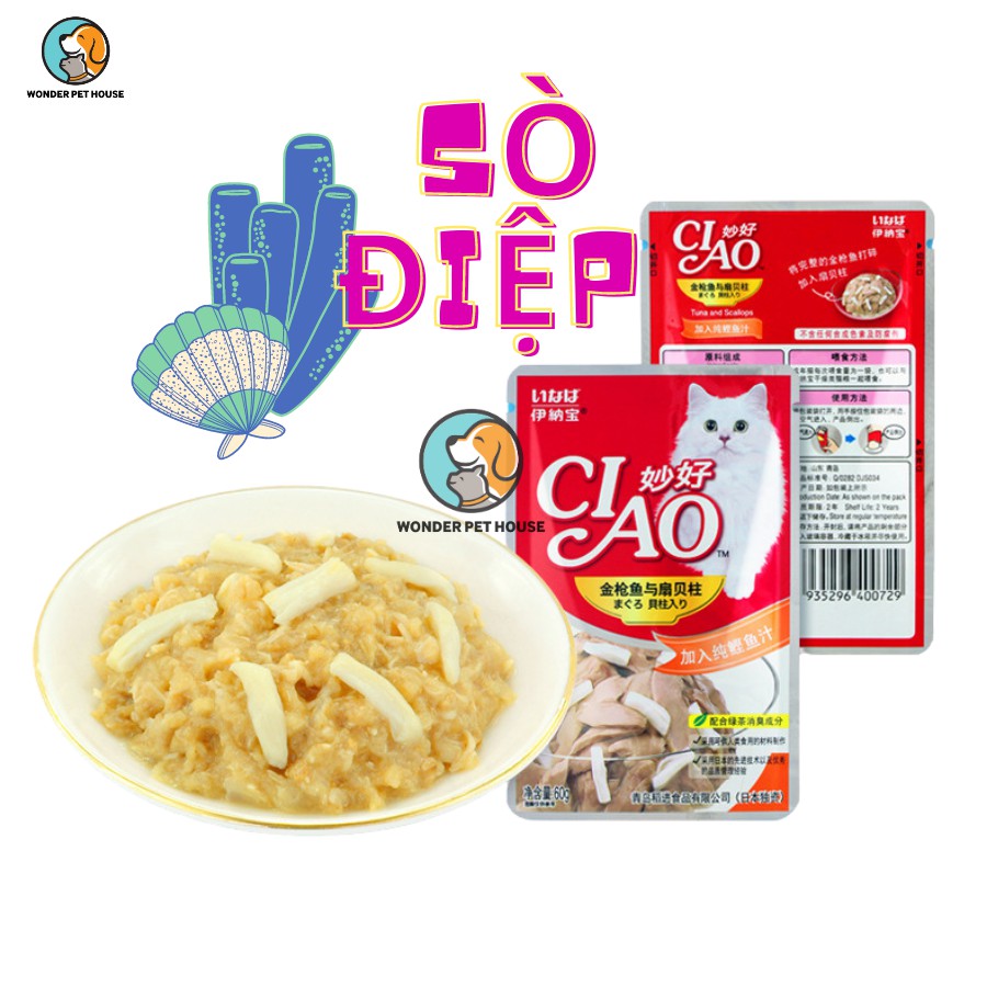 [Mã PET50K giảm Giảm 10% - Tối đa 50K đơn từ 250K] COMBO 6 GÓI PATE CIAO 60g cho mèo thơm ngon bổ dưỡng