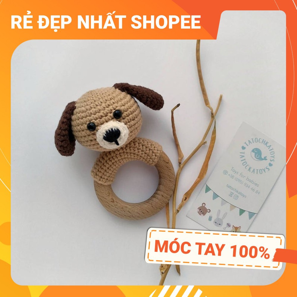 [FREESHIP + HANDMADE] Lục lạc cầm tay CHÓ 3, móc tay 100% len chất lượng cao, an toàn tuyệt đối cho bé tập cầm nắm