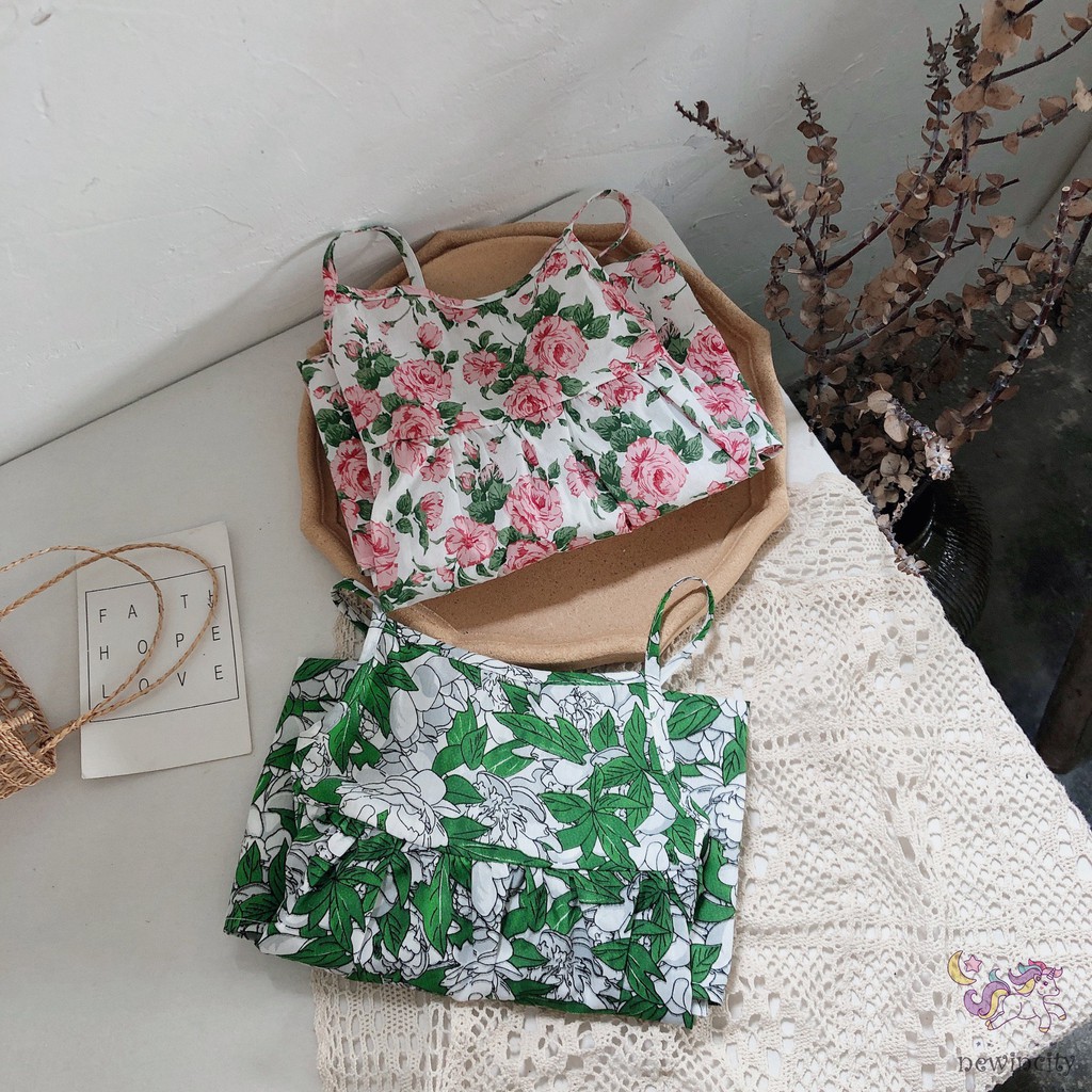 Đầm Hai Dây In Hoa Thời Trang Mùa Hè Cho Bé Gái