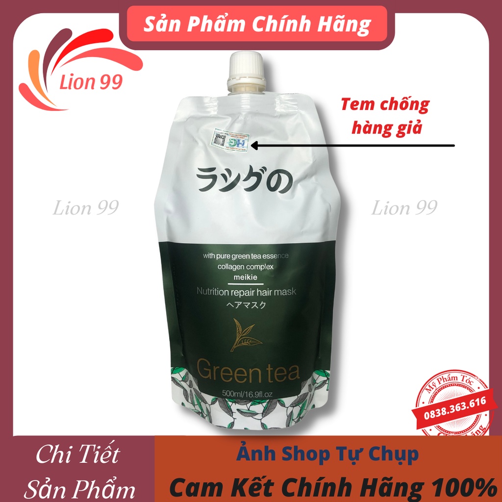 Ủ tóc meiki trà xanh hấp phục hồi meiki giảm gãy rụng hư tổn trẻ ngọn 500ml