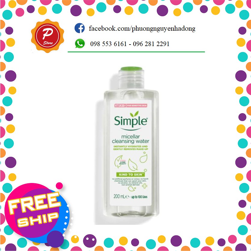 ( Mẫu Mới)Nước tẩy trang Simple Kind To Skin Micellar Cleansing Water 200ml