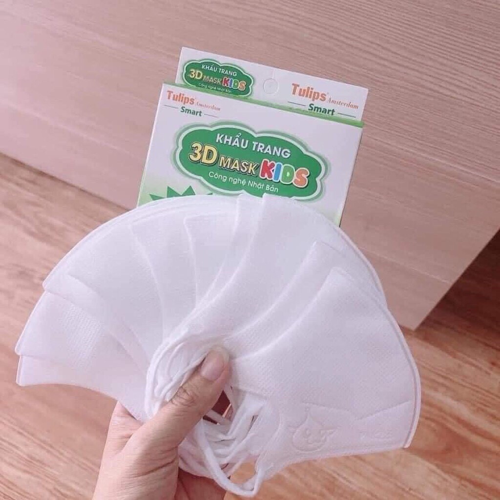 [combo 5 hộp] Khẩu trang trẻ em 3D Tulip - công nghệ Nhật Bản cho bé từ 0-5 tuổi và size 6-12 tuổi