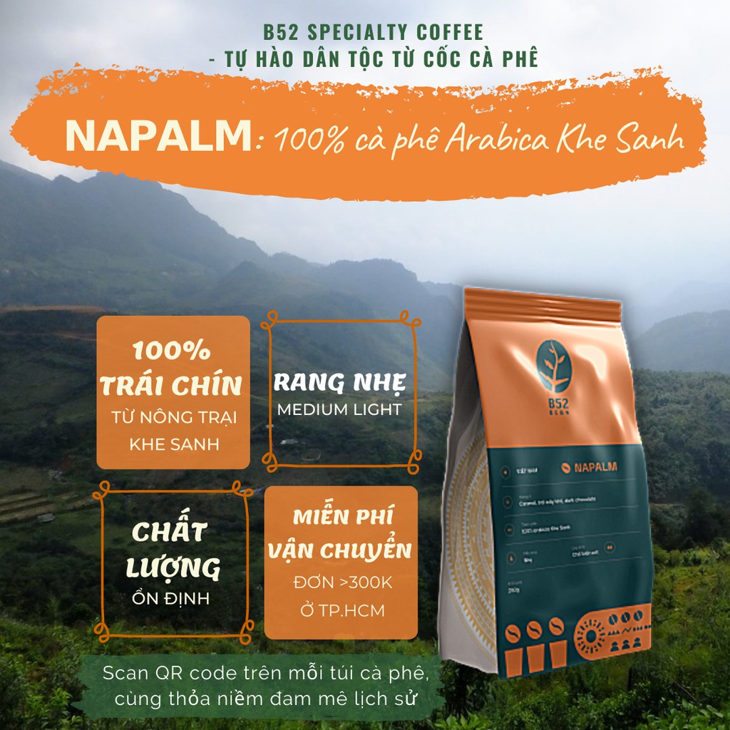 Napalm - Cà Phê Arabica Đặc Sản Khe Sanh Nguyên Hạt 250 gram- Khe Sanh Single Origin 100% Arabica Bean