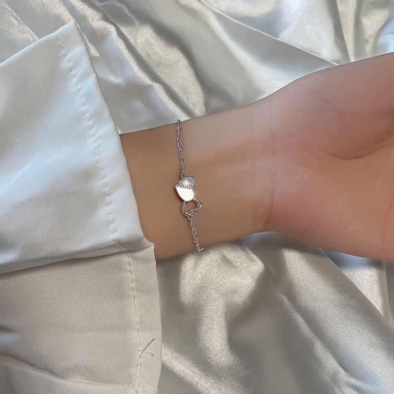 Vòng đeo tay Hàn Quốc Vòng đeo tay nữ sang trọng Vòng đeo tay hai lớp thời trang có thể điều chỉnh vòng đeo tay nạm vòng đeo tay hình trái tim kim cương