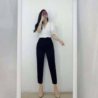 Quần tây nữ phối đai vuông lệch