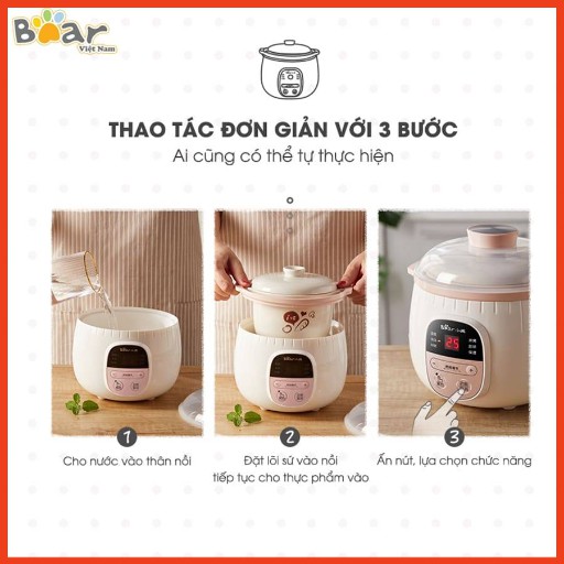 Nồi Nấu Cháo Chậm 0.8L, Nồi Nấu Đa Nẵng 6 trong 1, Kèm Lồng Hấp, Bản Quốc Tế Bảo Hành 18 Tháng