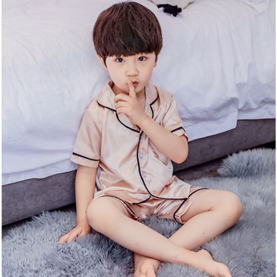 Bộ Pijama Lụa Trẻ Em Cộc Tay Cho Bé Trai Bé Gái Ngủ Mùa Hè từ 12 - 34kg Minchu - Bộ Đồ Ngủ Cao Cấp Mùa Hè Cho Bé